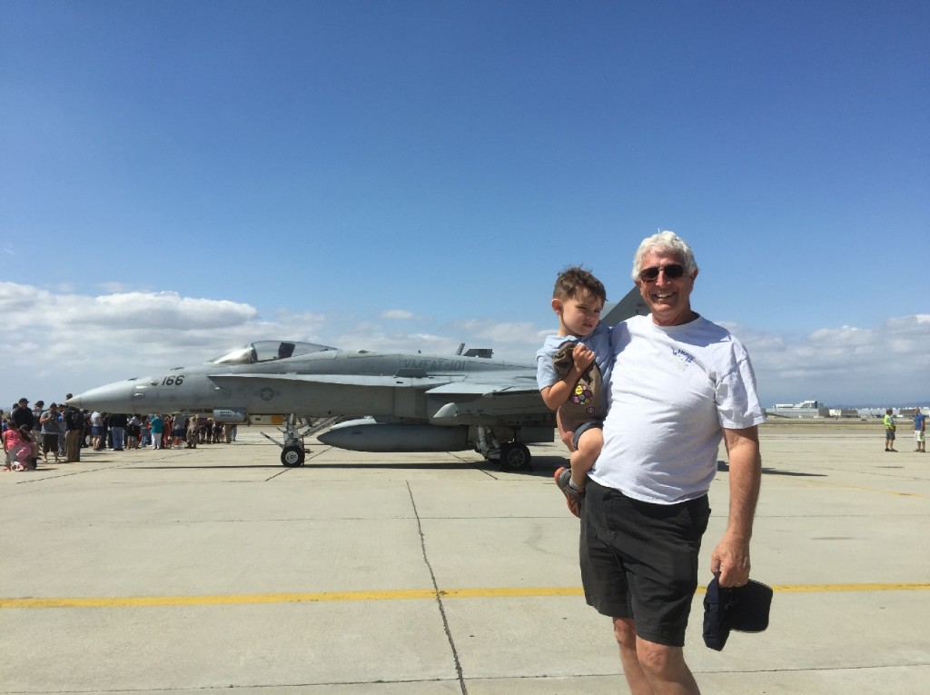 C.O. Tim Brown and his grandsone Adrian (4yo) with Marine F/A-18s